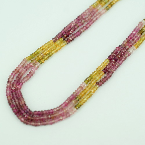 Yellow and Pink Tourmaline Rondelle Faceted Beads