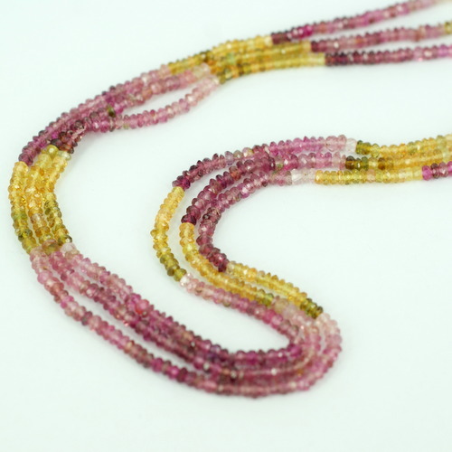 Yellow and Pink Tourmaline Rondelle Faceted Beads